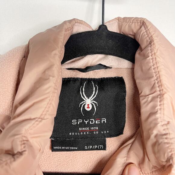 Spyder Girls Small 7 Light Pink Clara Short Puffer Jacket Misty Rose Hooded - Picture 10 of 12